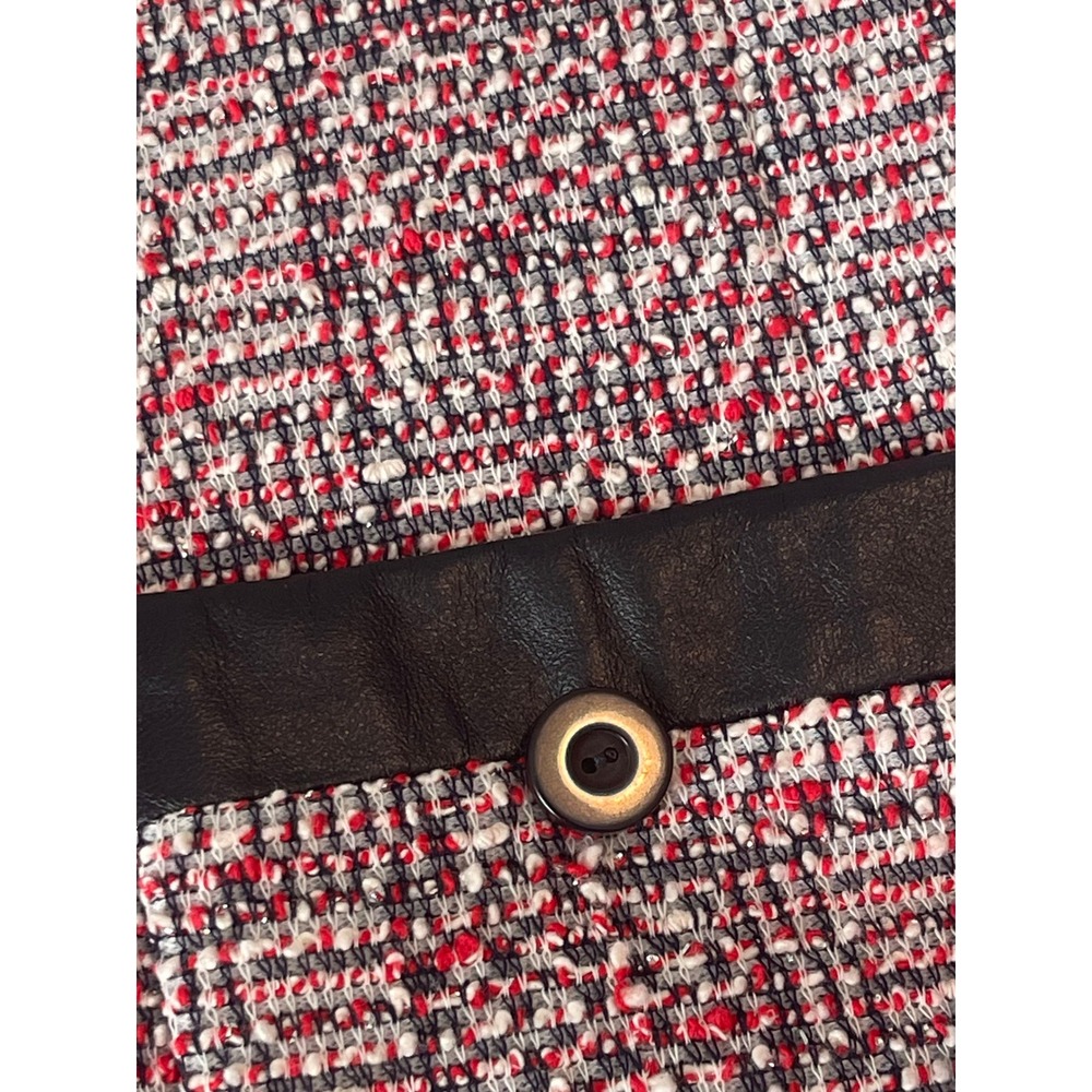 00780 Doncaster Collection Boucle' Jacket Leather Panel Zip Front Career Blazer - Picture 7 of 16